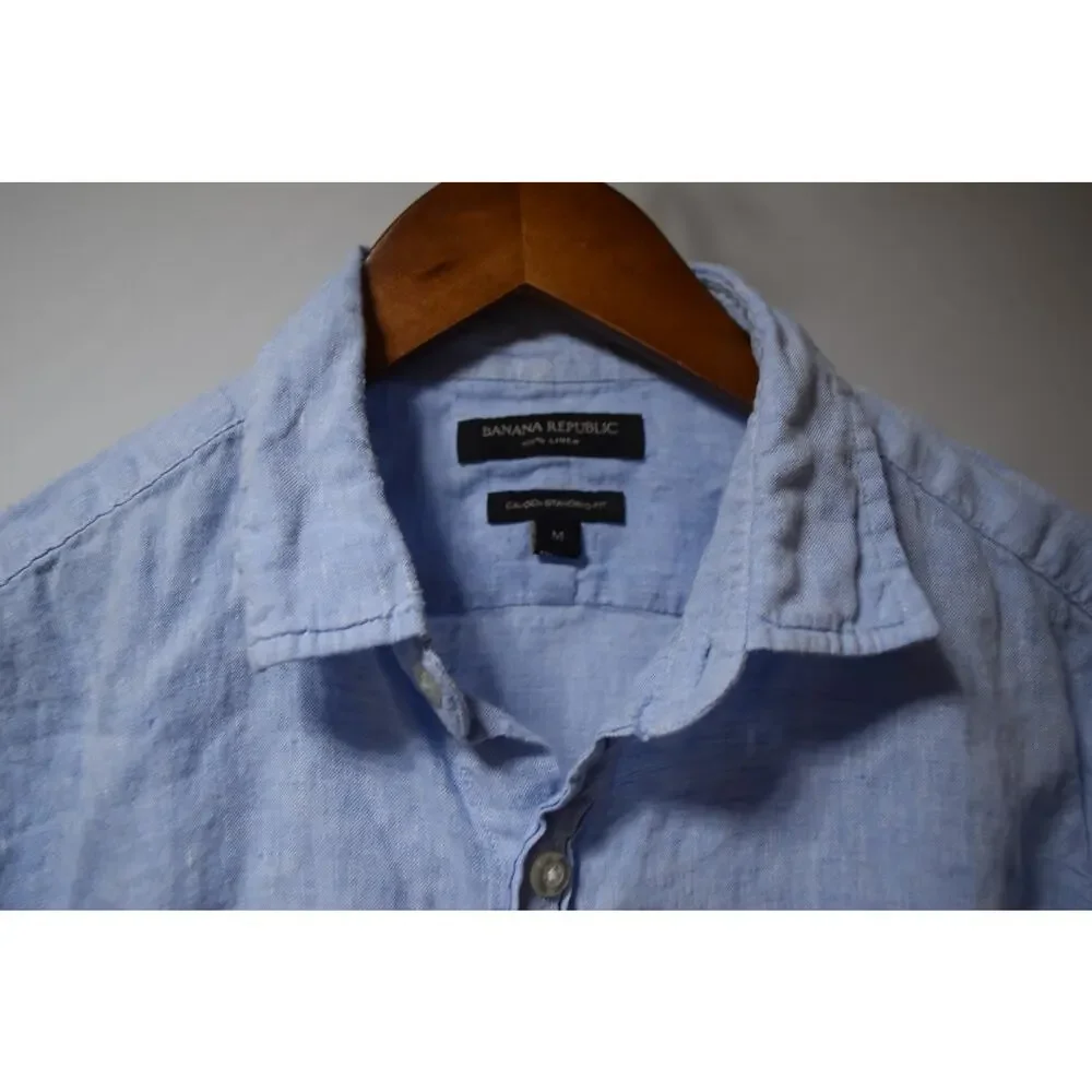 Banana Republic 100% Linen Light Blue Long Sleeve Button Front Shirt Men's Med